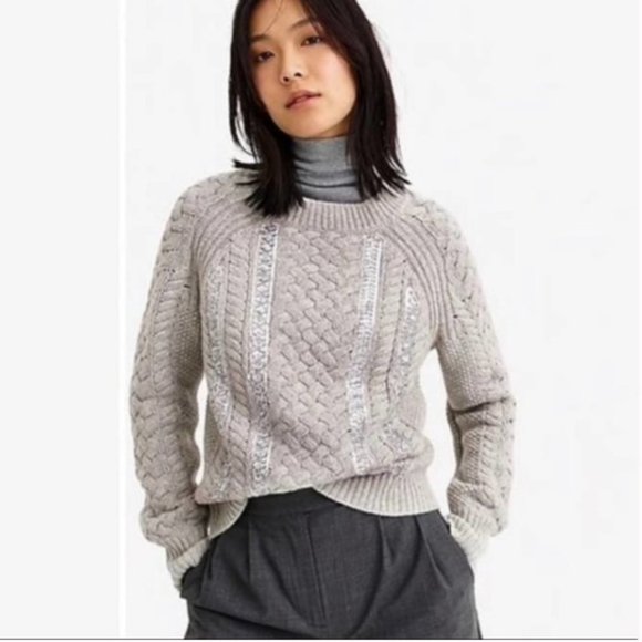 J. Crew Sweaters - NWOT - J. Crew Cable-knit sequin sweater Size S